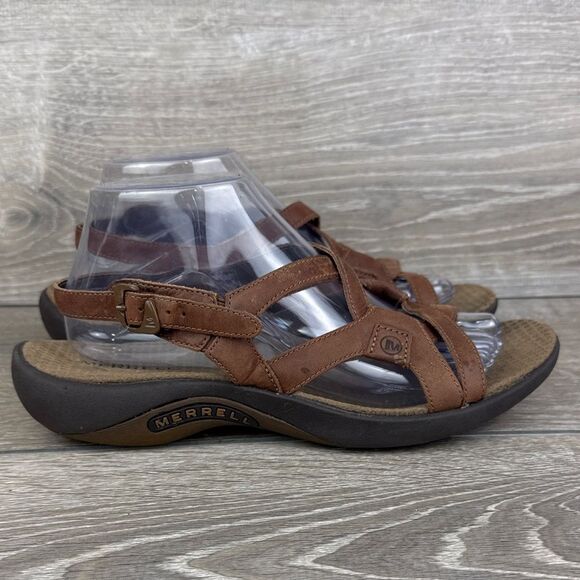Merrell Terrain Ari Lattice J36612 Women’s Sz 9 Agave Brown Leather Strap Sandal - Picture 1 of 14